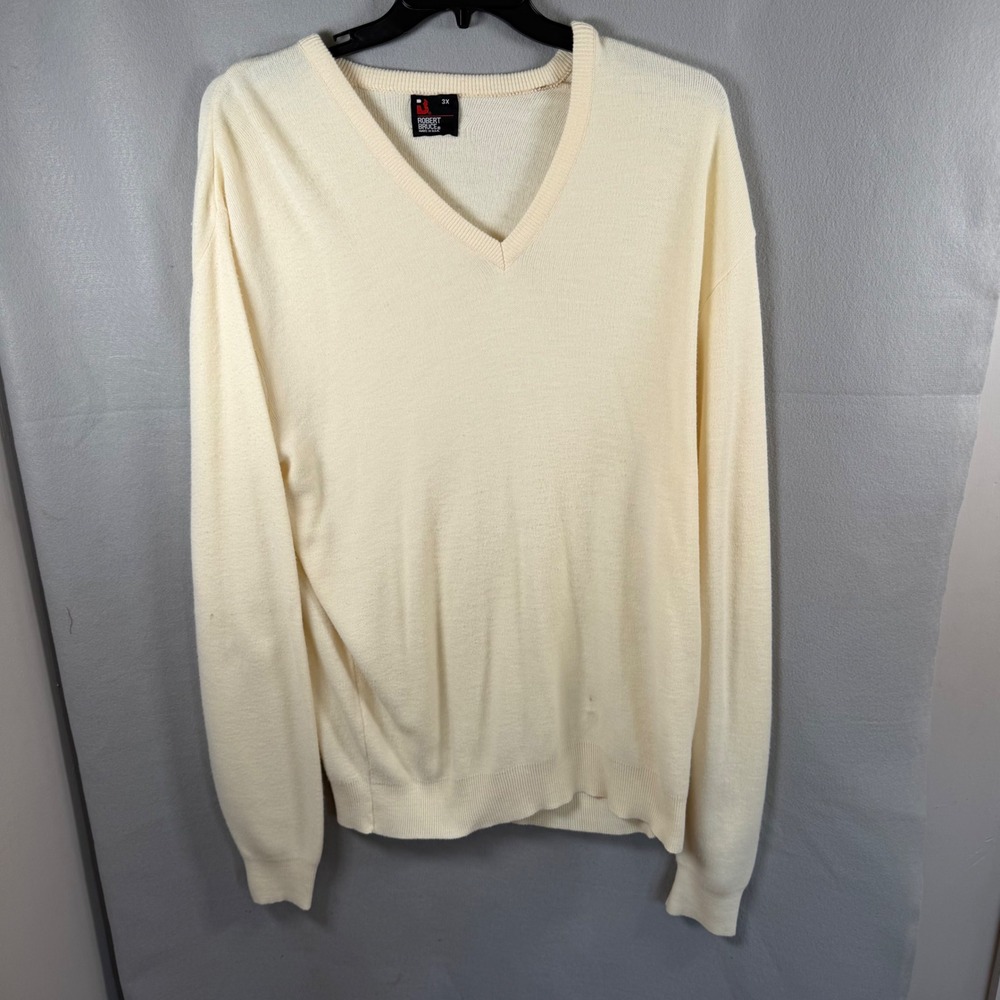 Robert Bruce Sweater Men 3X Cream V-Neck Orlon Acrylic Vintage ILGWU Made in USA